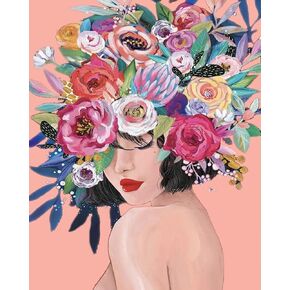 MBNTJHT DIY Girl Paint by Number Kits on Canvas,Simple Flowers and Girl Oil Painting Kits for Adults Beginners,Unframed Acrylic Painting Kits for Home Wall Decor 16 X 20 Inch.
