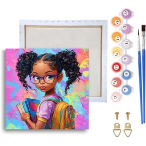 Ginfonr Framed Paint by Numbers Kit for Adults, African Woman Acrylic Painting on Canvas, Schoolboy Oil Painting for Beginner with Brushes, Adults Paint-by-Number for Home Wall Decor (8x8inch)
