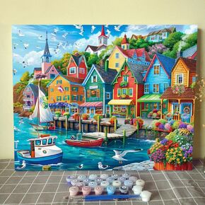 Christmas Candy House DIY Paint by Numbers for Adults Winter Snow Xmas Landscape DIY Oil Painting Acrylic Paint Art Painting Kits Canvas with Acrylic Paints Cute Holiday Art 16x20 Inch（without Frame）