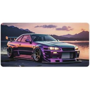 JDM Car R34 Large Mouse Pad Japanese Car Purple Sea Cool Desk Mat Computer Accessories Gaming Office Organizers Supplies Decor Essentials Keyboard Pads for Desk Rubber 30x60cm