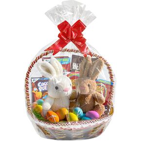 QOIUSO Large Cello/Cellophane Gift Bags: 10PCS 25 x 32 Inches Clear Easter Gift Bags Plastic Cellophane Wrap for Gift Baskets, Clear Gift Wrap Cellophane Bags Easter Basket Bags 2.8 Mil Thick
