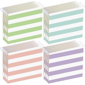 24 Pack Hanging File Folders Letter Size 1/5 Cut Adjustable Tab Macaron Striped Hanging File Organizer and Interior Folders Holder for Home Office Paper Organization, 11.7 x 9.3 Inch (Stripe Style)