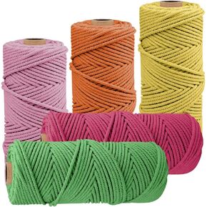 JeogYong Pack of 5 Macrame Cord 2mm Colored Natural Cotton Rope, 2mm x 109 Yards Gift Wrapping Twine String Natural Cotton Macrame Cord for Crafts Making Wall Hanging Plant Christmas Wedding Décor