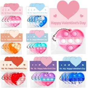 32 Pcs Valentines Day Gifts for Kids, Cards, and Bulk Toys for Classroom Exchange! Mini Goodie Bags with Heart Pop Fidget Keychains - Perfect for Toddler Boys and Girls