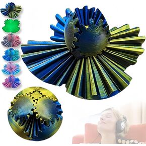 Gearsphere - The Steampunk Whirling Wonder Fidget Gear Balls, Gear Sphere Fidget, 3D Gear Rotating Ball, 3D Printed Gear Balls, Stress Ball for Anxiety Relaxing (Blue Golden)