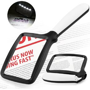 Folding Handheld Magnifying Glass with Light, Brightness Dimmable Magnifying Glass for Reading, LED 3X Large Rectangle Books Magnifier with Light for Seniors, Lighted Gifts for Elderly with Low Vision