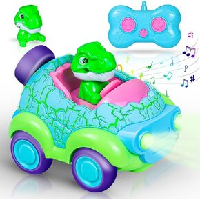 Remote Control Car for Toddlers 2-3, Kids Rc Cars Toy Ages 3-5 Dinosaur Toys for Boys, Boys & Girls Christmas Birthday Gifts, Rechargable Dinosaur Car with Led Lights & Music for Toddler Ages 2-4