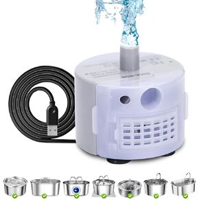 Cat Water Fountain Pump, Replacement Pump for Stainless Steel Pet Water Fountain, Pet Fountain Pump for Adjustable Water Flow Water Dispenser, Ultra Quiet Pump for Dog Drinking Fountain