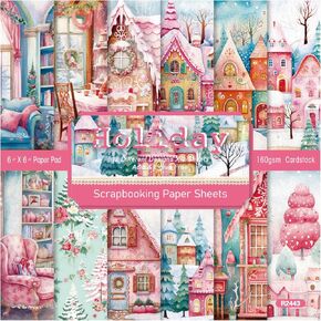 Scrapbook Paper Christmas 6"x6" Paper Pad for Card Making, 24 Sheets Snow Day Holiday Town Prints Cardstock Single-Sided Pattern Paper Xmas Decorative Craft Paper Holiday Scrapbook Supplies