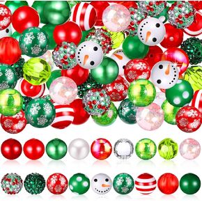 100 Pcs Christmas 20 mm Bubblegum Beads Set Mixed Christmas Beads for Jewelry Making Holiday Bubble Gum Beads Bulk Acrylic Plastic Chunky Beads for Necklace Bracelet DIY Craft Supplies