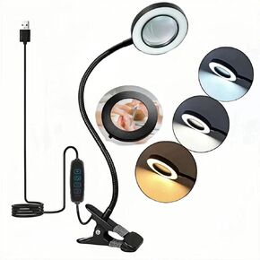 Magnifying Glass with Light 10X, Craft Lamp Adjustable Gooseneck Clip on Lamp 12W 3 Colors Dimmable LED Desk Lamp Lighted Magnifying Glass for Working,Studying Crafting Professionals