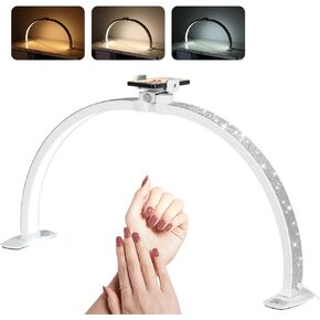 Janolia Half Moon Light for Nail Desk, 29In Nail Tech Lamp, Nail Table Light, 7 Color Modes, 10 Brightness for Tattoo/Eyelashes/Nail/Spa/Salon/Makeup, with Phone Holder