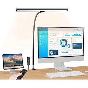 LED Desk Lamp with Clamp, Eye-Caring Architect Desk Lamps for Home Office, 24W Ultra Bright LED 30 Lighting Modes Adjustable, Studio Work Lamp for Task, with Remote Control Table Light