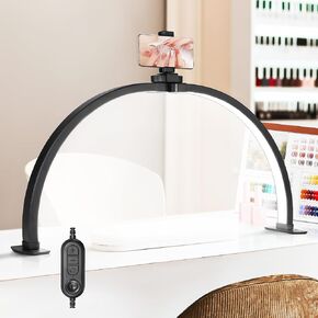 Half Moon Light for Nail Desk, 29 Inch Nail Tech Desk Lamp with Phone Holder Remote Stepless Dimming Nail Tech Light for Lash Extension, Tattoos, Nail Tech, Crafts(Black)