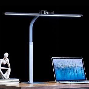 G Keni 3400 Lumen Led Desk Lamp with Clock, 25W Ultra Bright Auto-Fill Brightness Desk Light for Home Office with Clock Timer and Adjustable Gooseneck, Touch LED Table Light for Reading Study (Base)
