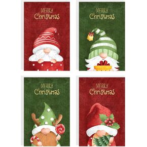 easykart labels 20 Christmas Gnome Cards with Envelopes & Sealing Stickers, 4 Christmas Theme Santa Designs With Gold Foling effect, 6.75" x 4.5" For Friends, Family and loved Ones