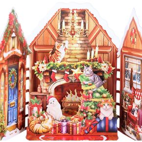 Pop Up Christmas Cards Cat, 3D Funny Cat Christmas Card, Happy Holiday Card for Cat Lovers, 6" x 8" Merry Xmas Cards for Kids Mom Dad Son Daughter Grandson Granddaughter Wife Friends, with Envelope
