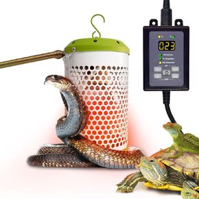 Intelligent Reptile Heater with Digital Thermostat Controller, Installation Kit and Anti-Biting Line, Suitable for Chameleon, Snakes, Lizards, Chicks, Amphibian and Turtle,Special Red Light 50W