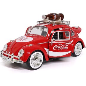 Motor city classics Coca-Cola Diecast Collectible | 1966 VW Beetle with Bottle on Top Rack | 1:24 Diecast Scale Model 424066 | Officially Licensed Coca-Cola Diecast