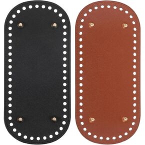 2 Pcs Bag Bases for Crochet, 8.7x4 inch Leather Bag Bottom with Holes Oval Bag Bottom Shaper Pad for Bags Cushion Base with Holes for DIY Crochet Bag Shoulder Bags Purse Crafts Making (Black, Brown)