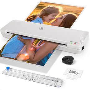 Laminator 13 Inch A3 Laminator Machine, 7 in 1 Desktop Thermal Laminator Never Jam with 40 Laminating Pouches, Paper Trimmer and Corner Rounder, Fast Warm-Up Home Office School Use, White