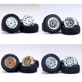 1/64 Wheels and Tires for Off-Road Vehicles,Upgraded Mainline Cast Model Car,Diameter is 0.57in,Series YE 4 Sets/Pack, ABS Wheels with Rubber Tires Rivet Shaft Metal Rims(YE-D)