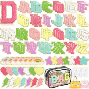 Self Adhesive Chenille Patches for Clothing, 106 PCS Chenille Letter Patches Sticker, Varsity Letters Iron on Letters Patches for Hats Backpacks Bags
