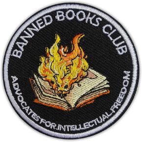 Banned Books Club Patch, Size 3 Inches Iron On Bookish Embroidery Patch for Hats Clothes Backpacks Jeans, DIY Sew On Patches, Fabric Patches for Book Bags, Book Patches, Gift for Book Lovers