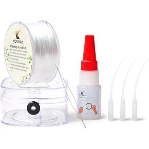 KONMAY 0.6mm Crystal Elastic String Bracelet Making Kit-Includes 1 Roll Clear Stretchy Beading Cord, Clear Bracelet Glue for Elastic Knot Fixing Drip, Beading Needles in Kuwait