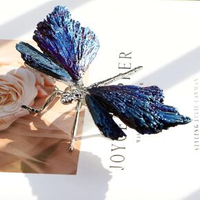 Blue Feathered Crystal Dragonfly Ornaments Siver Paperweight Art Natural Stone Insect Miniature Animals Desktop Art Decor