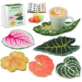 OEHPICC Needle Felting Kit,Plant Leaf Coasters Needle Felting Starter Kit,Felting Needles Set with Needle Felting Wool,Felting Needles and Instructions for DIY Felting Starters
