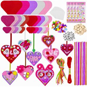 Valentines Day Crafts for Kids, 361PCS Valentines Heart DIY Crafts Felt for Class Game Activities, 108 Felt Hearts, 36 Wooden Beads, 60 Pom Poms, 50 Googly Eyes, Valentines Party Favor Crafts