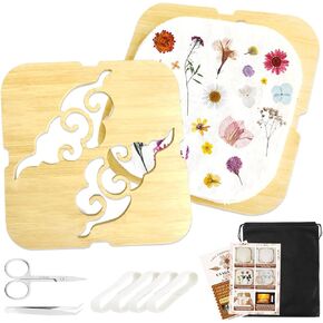 25Pcs Wooden Flower Press Kit,11.02" x 11.02" Extra Large Flower Press Kit,DIY Arts and Craft Kit for Adults for Adults & Kids with Storage Bag,Felt Pad,Elastic Straps,Tweezers,Instruction Manual
