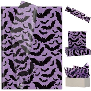 JarThenaAMCS 100 Sheets Halloween Bats Tissue Paper Purple Black Bats Gift Wrapping Paper for DIY Art Crafts Birthday Holiday Party Supplies, 14 x 20 Inch