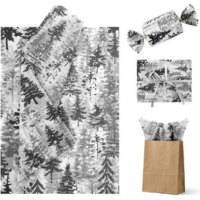 Christmas Tree Tissue Paper 20Sheets, Rustic Theme Black and White Christmas Tissue Paper Folded Flat 19.7"x13.7"/ 50x30cm Art Paper Crafts for Gift Wrapping Xmas Winter Holiday Birthday DIY Craft
