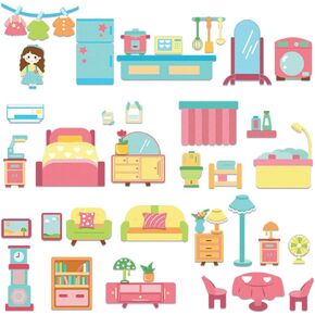 BEUNITONE Home Felt Story Board 51 Pcs Preschool Home Furniture Felt Story Pieces for Preschool Activities Early Learning Interactive Play Kit Wall Hanging Gift for Classroom Family Christmas