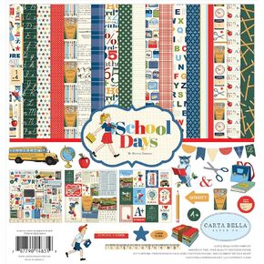 Carta Bella Paper Company School Days Collection Kit paper, navy, red, yellow, green, 12-x-12-Inch