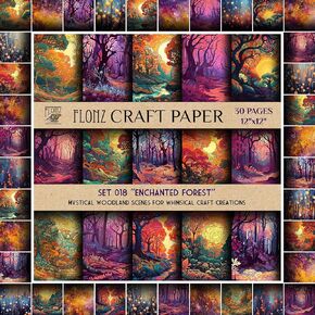 Scrapbook Paper (30 Pages 12"x12") Enchanted Forest: Mystical Woodland Scenes for Whimsical Craft Creations FLONZ Vintage Styled Double Sided Paper Pad for Craft Cardmaking