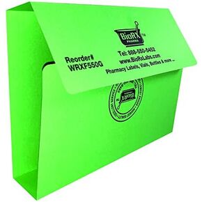 Pharmacy Rx Folder - 1 inch Spine - Fits 150 to 200 prescriptions - Green - 100 per Pack by BioRx