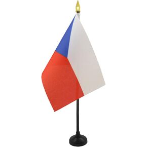 Czech Republic Table Flag 4'' x 6'' - Czech Desk Flag 15 x 10 cm - golden spear top - AZ FLAG