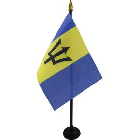 علم طاولة بربادوس 4 بوصة × 6 بوصة - علم مكتب بربادوس 15 × 10 سم - قمة رمح ذهبية - AZ FLAG