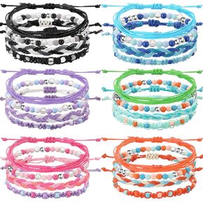 Hicarer 24 Pieces Braided Friendship Bracelet Adjustable Beaded Anklets Handmade Cute Bracelets with Sliding Knot Bracelets for Teen Girls Women Woven Jewelry Christmas Party Favors(Assorted Style)