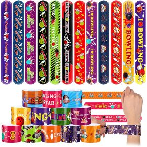 Marsui 48 Pcs Bowling Slap Bracelets Bulk Bowling Party Favors Snap Bracelets Wristbands for Classroom Prizes Decorations Birthday Party Favors Gifts Supplies, 24 Designs