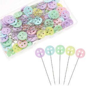 ONLYKXY 100pcs Multicolor Long Straight Pin Sewing Tack Quilting Locating Fixation Needle Positioning Thumbtack for Dressmake Fabric Jewelry DIY Stitch Craft Decoration Corsage Stick (Button Head)