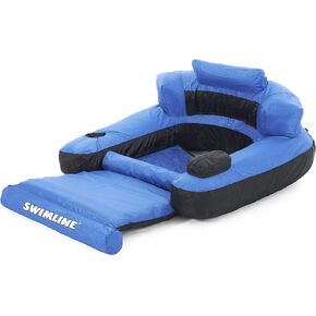 Swimline Inflatable Durable Fabric Swimming Pool Floating Lounger Chair with Armrest, Backrest, and Built-in Cupholder for Adults and Kids, Blue