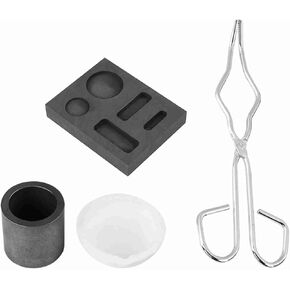 LOCADENCE 4Pcs Combo Ingot Torch Melting Kit, Quartz Melting Crucible Square Graphite Cylindrical Graphite Tongs Graphite Torch Melting Casting Kit for Dental Alloys Gold Silver