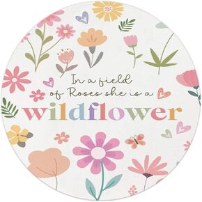 QUICQOD Inspirational Round Mouse Pad,in a Field of Roses She is a Wildflower,Girls Gifts,Flower Non-Slip Rubber Base Mousepads for Home Office Dorm Desk Decor,8.7 x 8.7 Inch