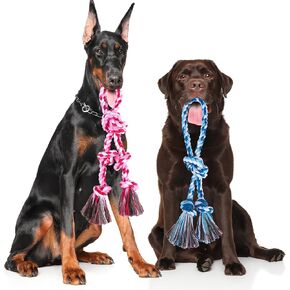 BINGPET 2 Pack Dog Rope Toy for Large and Medium Dogs,Heavy Duty Tug of War Dog Toy,100% Cotton Dog Chew Toys Dog Teething Toys,Nearly Indestructible Tough Rope Dog Toys for Aggressive Chewers