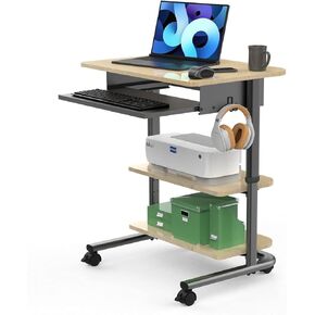 Stand Up Desk Store Adjustable Height Mobile Laptop Workstation with Retractable Keyboard Tray (Black Frame/Black Top, 29" Wide)