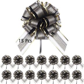 15 Pcs Pull Bows, 6-Inch Bows for Gift Wrapping, Silver Gift Bows for Presents, Large Bow for Gift, Pull Ribbon Bows for Gift Baskets